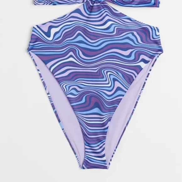 H & M Hi Leg Cut Out Swimsuit Purple Bikini Tankini Size Large NWT - Picture 6 of 7